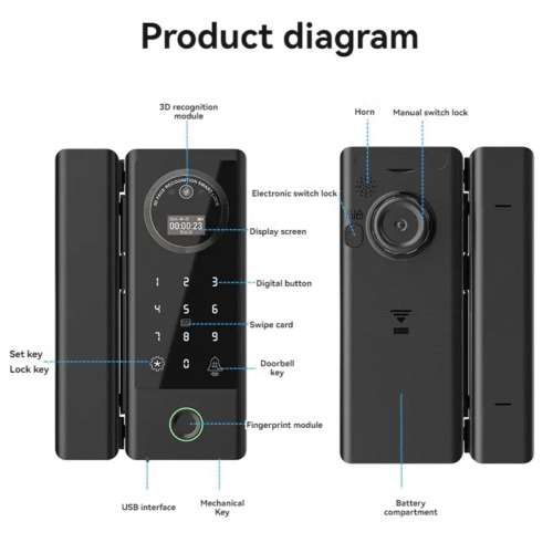 3D Face Glass Door Lock